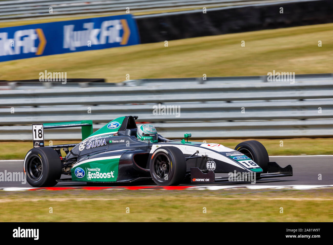 Reema Juffali in seinem jhr Entwicklungen Formel 4 Ford Ecoboost Einsitzer in der BTCC 2019 Treffen in Snetterton, Norfolk, Großbritannien. Stockfoto