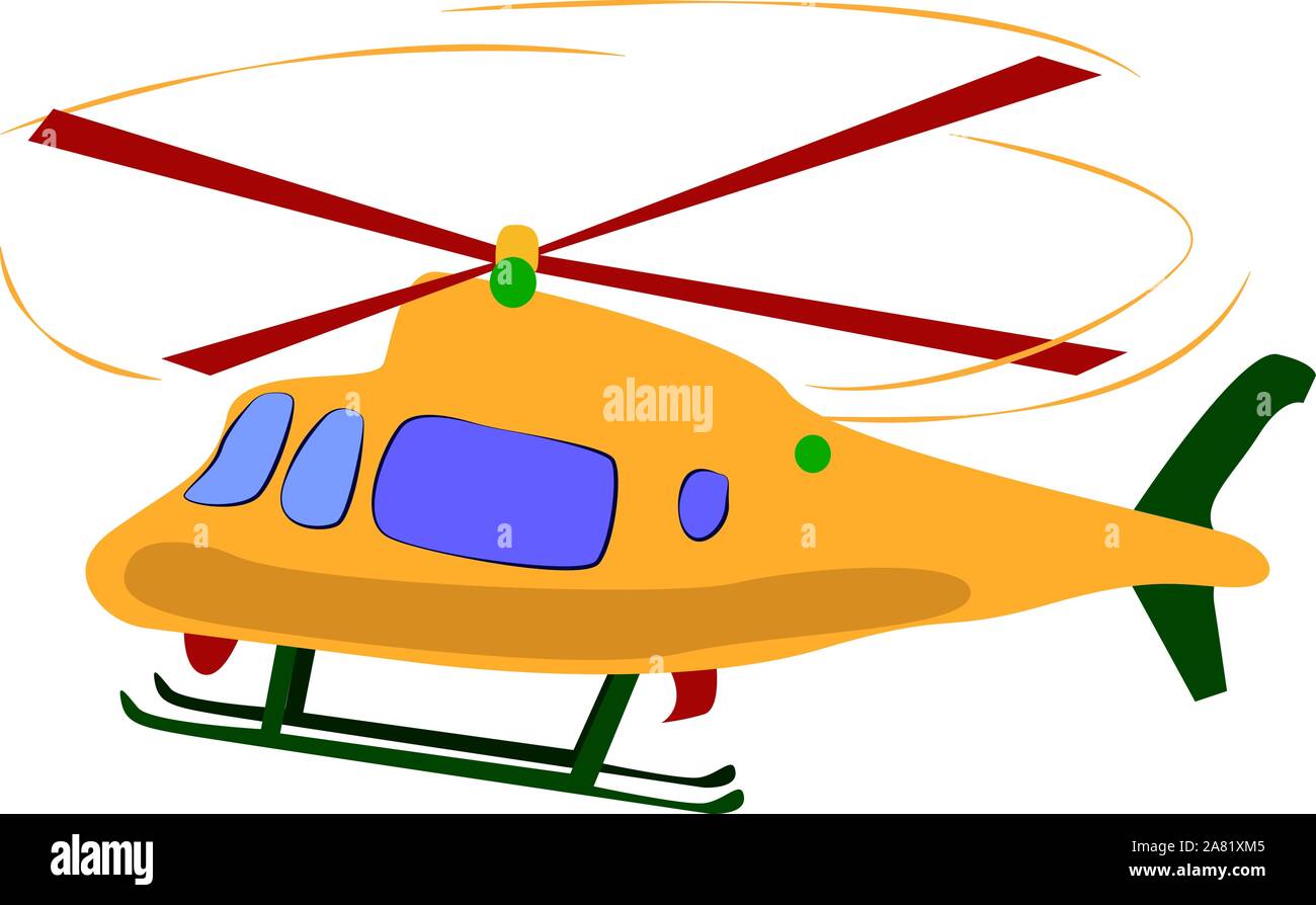 Gelbe Hubschrauber, Illustration, Vektor auf weißem Hintergrund. Stock Vektor