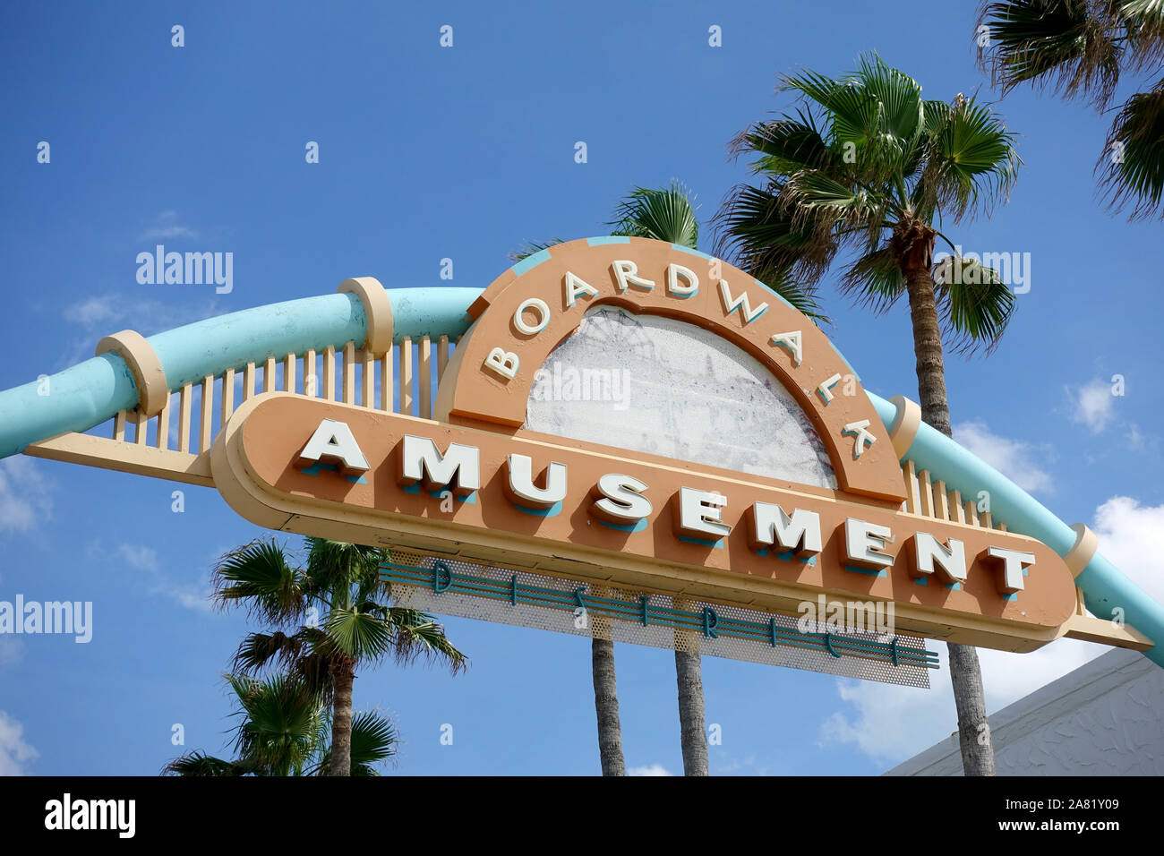 Die Daytona Beach Boardwalk und Amusement Zeichen in Daytona Beach, Florida Stockfoto