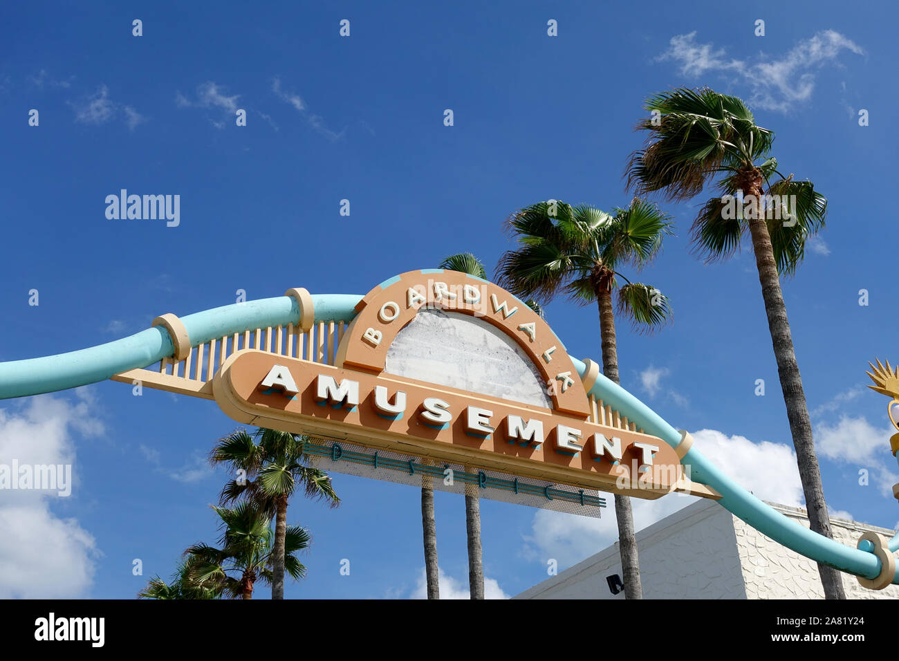 Die Daytona Beach Boardwalk und Amusement Zeichen in Daytona Beach, Florida Stockfoto