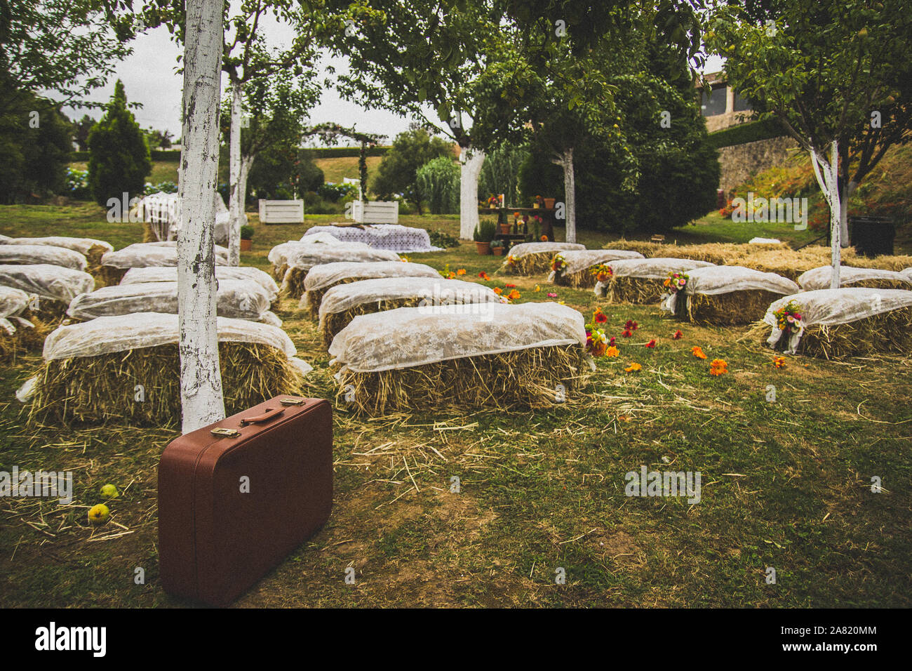 Film Foto eines antiken ländlichen Hochzeit auf der Außenseite Stockfoto