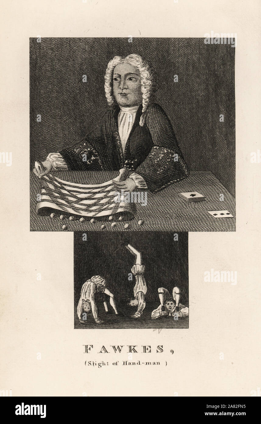 Fawkes, sleight-of-Hand und jongleur an Bartholomew Fair, 18. Gravur von James Caulfields Porträts, Memoiren und Zeichen von bemerkenswerter Personen, London, 1819. Stockfoto