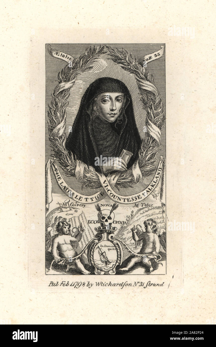 Lady Lettice Vi-Countesse Moryson, Falkland, Puritan religiöser Fanatiker, starb 1646. Kupferstich von BIOGRAPHISCHEN Geschichte William Richardson's Porträts illustrieren Grangers von England, London, 1792 - 1812. James Granger (1723-1776) war ein englischer Pfarrer, Biograf und Drucken Sammler. Stockfoto