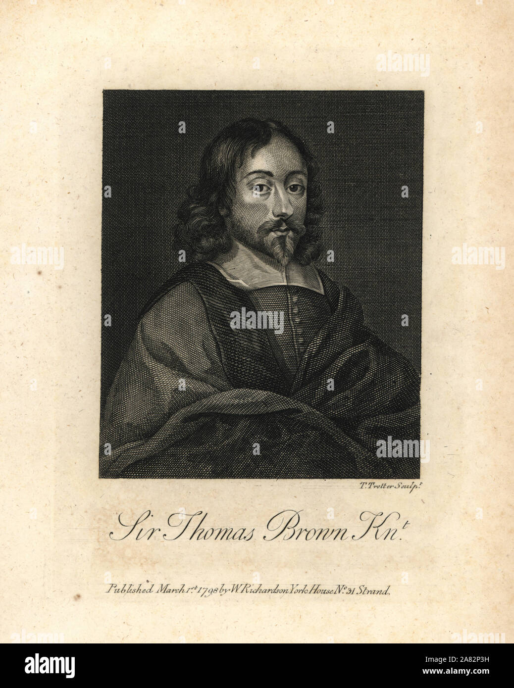 Sir Thomas Braun, Englisch Universalgelehrten und Schriftsteller auf der Wissenschaft, der Medizin, der Religion und der Esoterik, starb 1682. Kupferstich von BIOGRAPHISCHEN Geschichte William Richardson's Porträts illustrieren Grangers von England, London, 1792 - 1812. James Granger (1723-1776) war ein englischer Pfarrer, Biograf und Drucken Sammler. Stockfoto