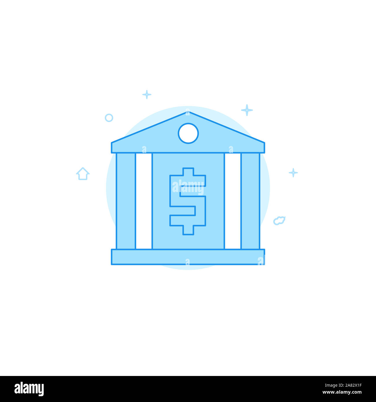 Bank, Finance Center Symbol. Flache Darstellung. Gefüllte Linienstil an. Blue monochrome Design. Stockfoto