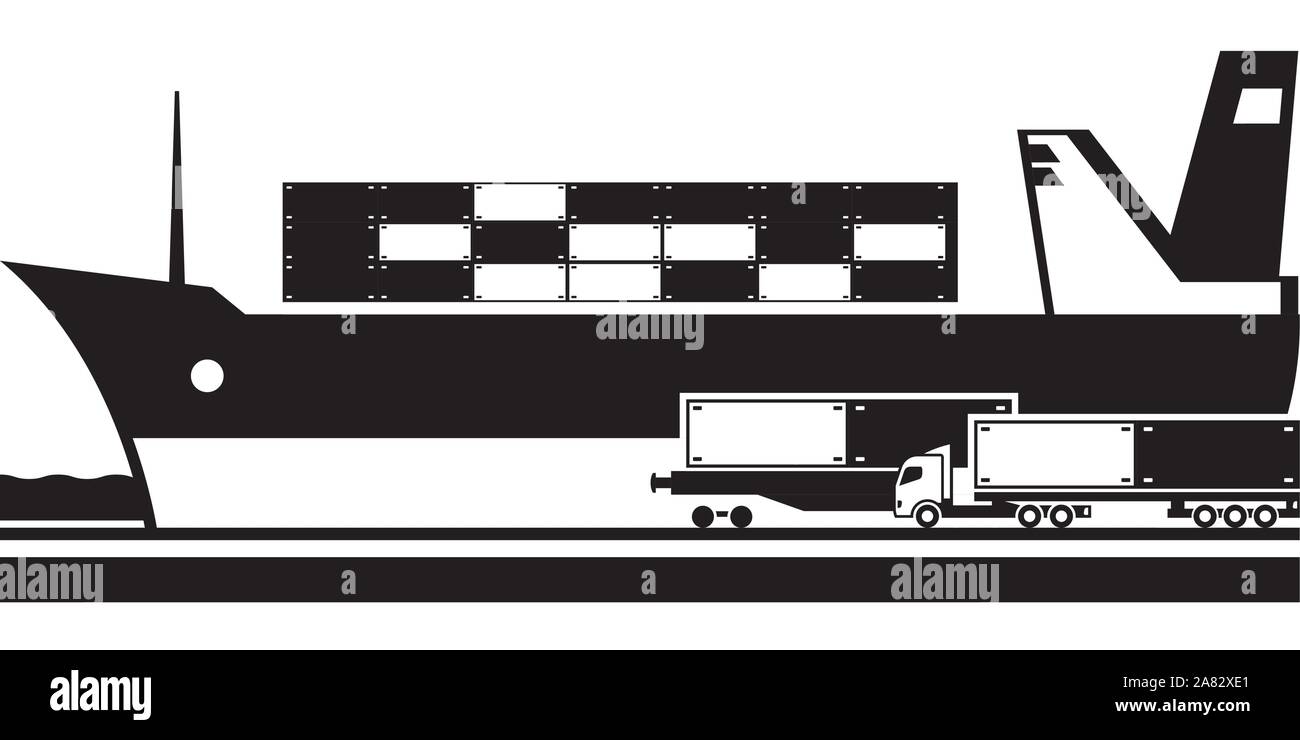 Beförderung von Fracht Container zu Land und zu Wasser - Vector Illustration Stock Vektor