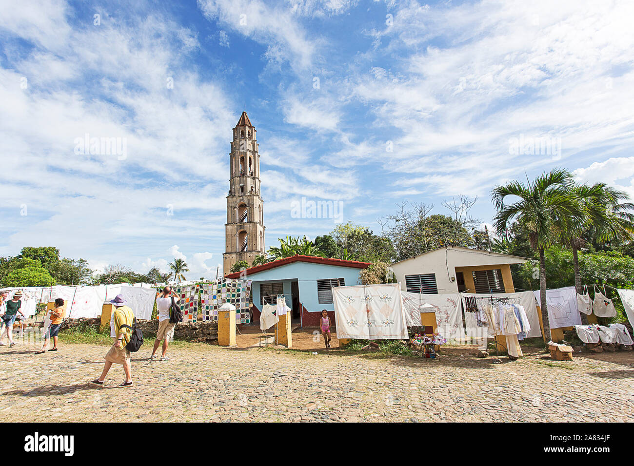 Sancti Spiritus, Kuba - Januar 02, 2016: Watch Tower (1816), Valle de los Ingenios, Kuba. Hazienda und Torre de Iznaga Valle de los Ingenios Prov. Stockfoto