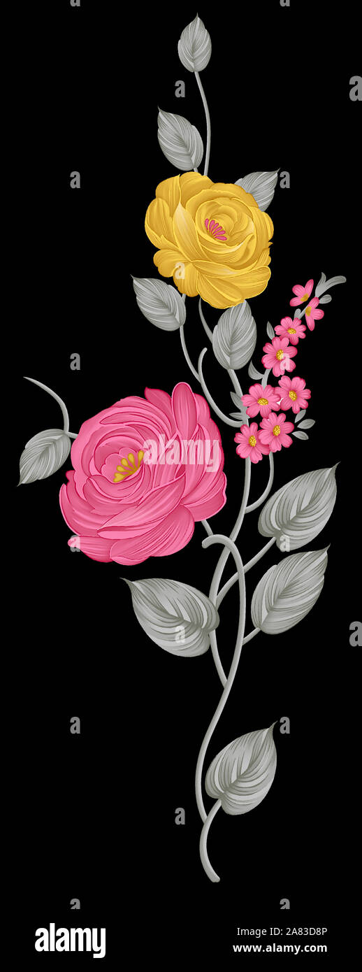 Die Blätter und Blumen für die Hochzeit Grußkarte, Textil- und Digitaldruck Abbildung Stockfoto