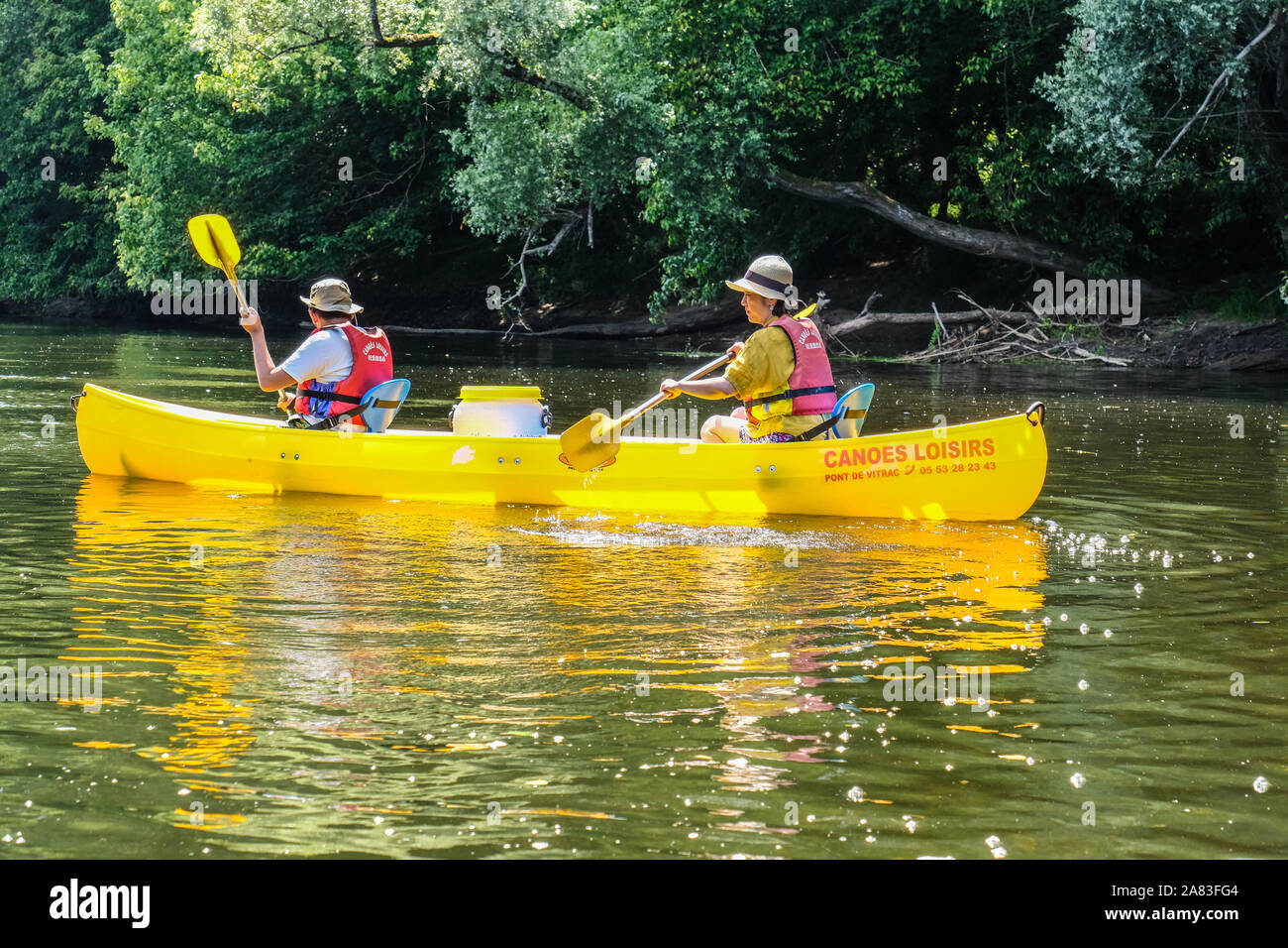 Kanu am Fluss Dordogne, Frankreich Stockfoto
