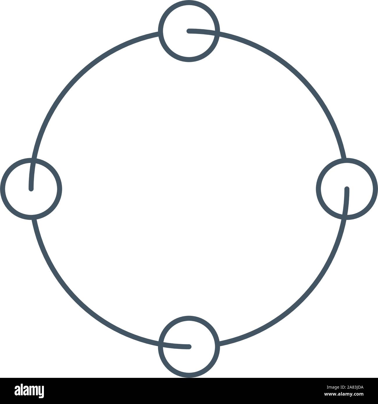 Zyklische rotation lineare Symbol, vier Kreise statt Pfeile recycling Wiederholung, Erneuerung Linien auf weissem Hintergrund - editierbare Anschlag Stock Vektor