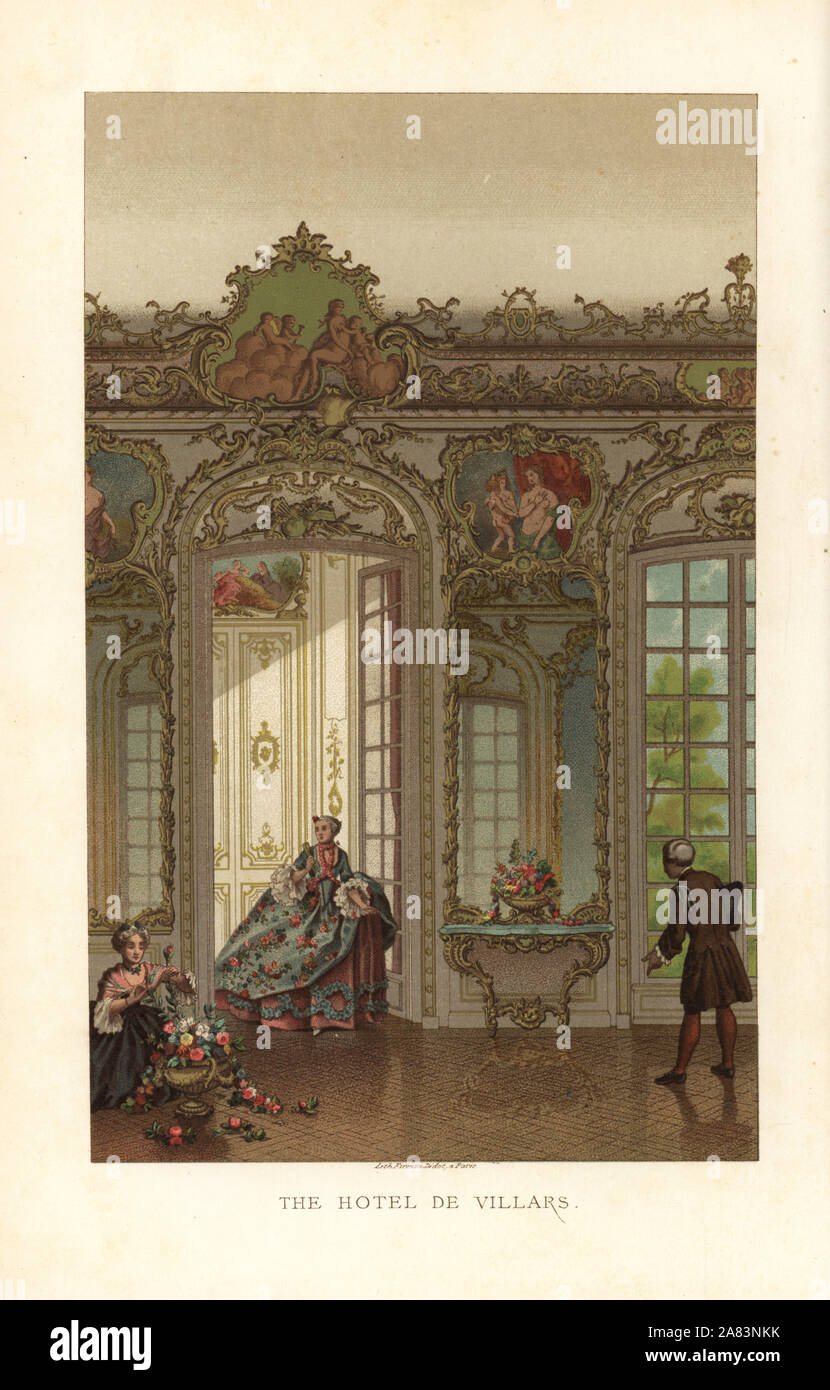 Rokoko Interieur des Hotel de Villars, Aix-en-Provence, Frankreich. Chromolithograph von Paul Lacroix' des achtzehnten Jahrhunderts: ihre Institutionen, Sitten und Trachten, London, 1876. Stockfoto