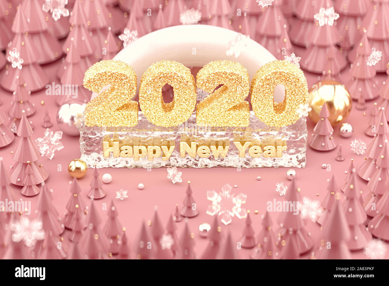 2020 Frohes Neues Jahr festliche Hintergrund. 3D-Rendering. Stockfoto