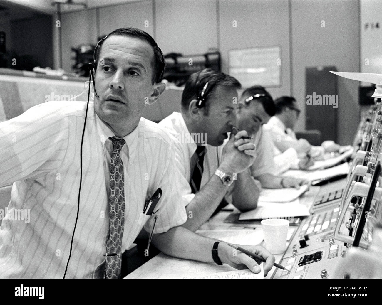 Schwarz-weiß Foto der NASA Mission Control (Unbekannt, falls Florida oder Houston) Stockfoto