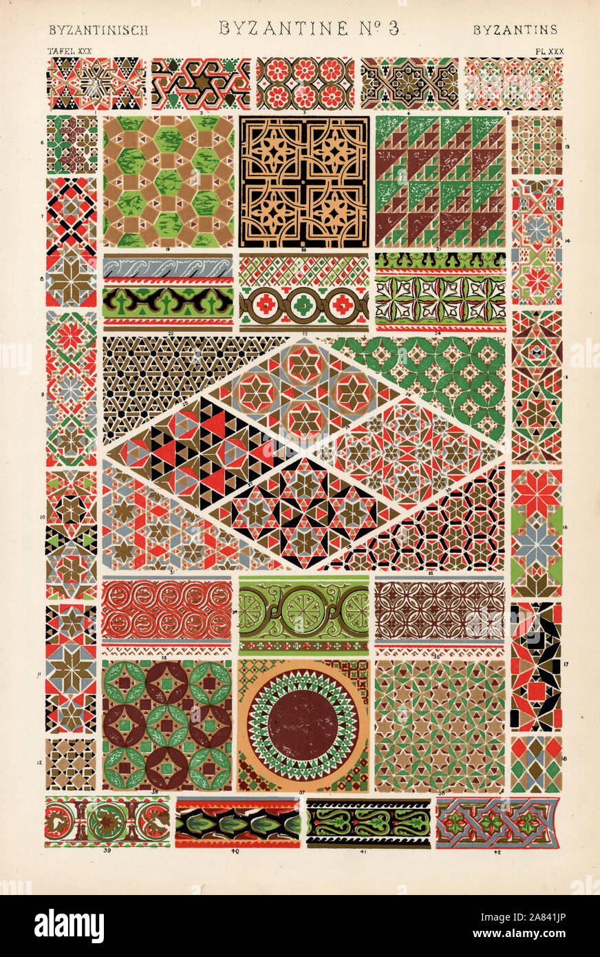 Mosaiken und Marmor Bürgersteige im byzantinischen Stil. Chromolithograph von Francis Bedford von Owen Jones' der Grammatik von Ornament, Quaritch, London, 1868. Stockfoto