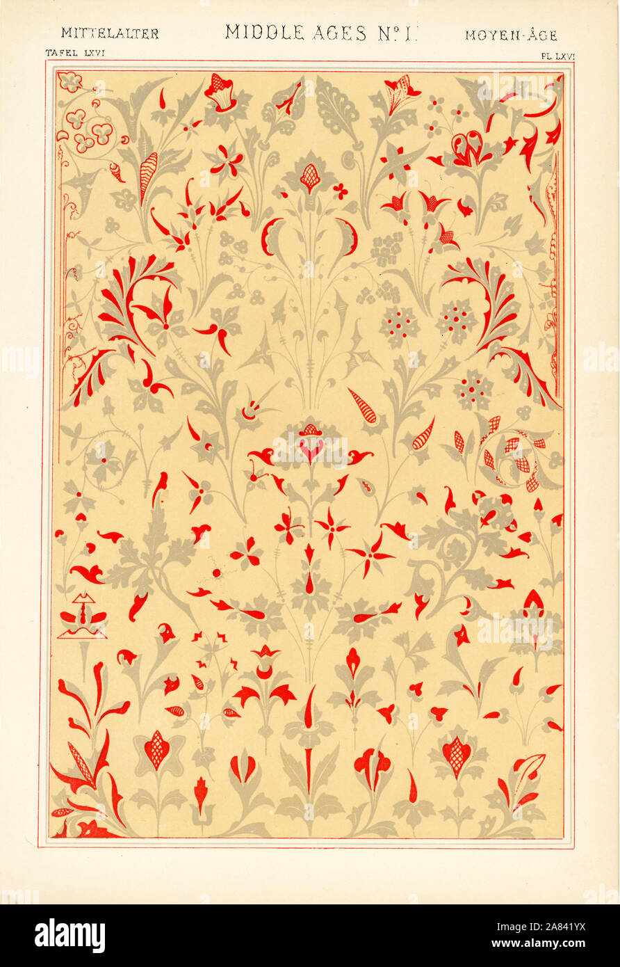Konventionelle Blätter und Blüten aus einer Bilderhandschrift, Mittelalter. Chromolithograph von Francis Bedford von Owen Jones' der Grammatik von Ornament, Quaritch, London, 1868. Stockfoto