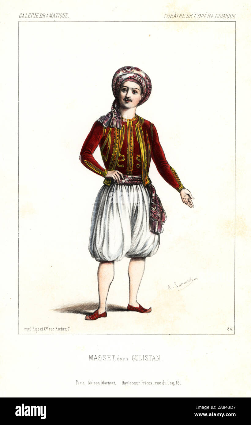 Tenor Sänger Nicolas Jean-Jacques Masset in der Oper als Gulistan Gulistan ou Le hulla de Samarcande von Nicolas Dalayrac, Théâtre de l'Opéra Comique, 1844. Stockfoto