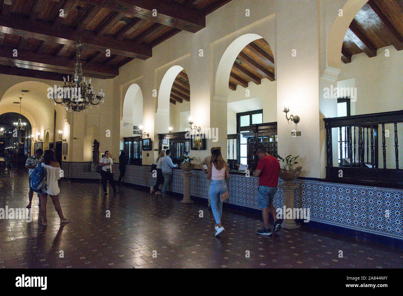 Rezeption in den 1930er Jahren erbaute Hotel Nacional de Cuba (Hotel National von Kuba). Das Hotel ist ein nationales Denkmal, auf einem Hügel gelegen mit Blick auf Stockfoto