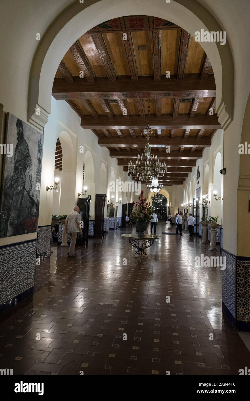 Die Rezeption im Jahre 1930 erbaute Hotel Nacional de Cuba (Kuba) Hotel National ist ein nationales Denkmal. Es liegt auf einem Hügel mit Blick auf Stockfoto