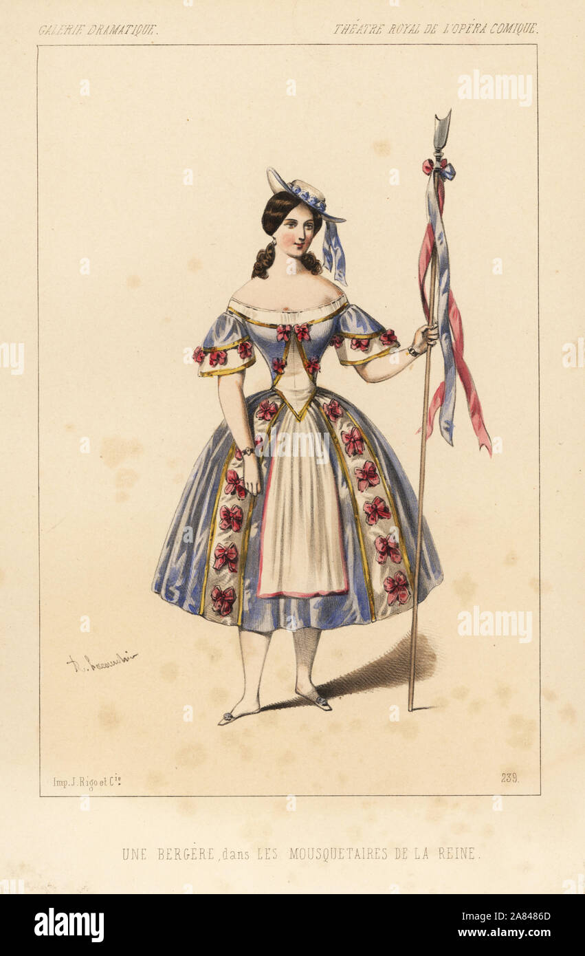 Ein Bergere in der Komischen Oper Les Mousquetaires de la Reine von Fromental Halevy, das Theatre Royal de l'Opéra Comique, 1846. Papierkörbe Lithographie nach einer Zeichnung von Alexandre Lacauchie von Victor dollet's Galerie Dramatique: Kostüme des Theater de Paris, Paris, 1845. Stockfoto