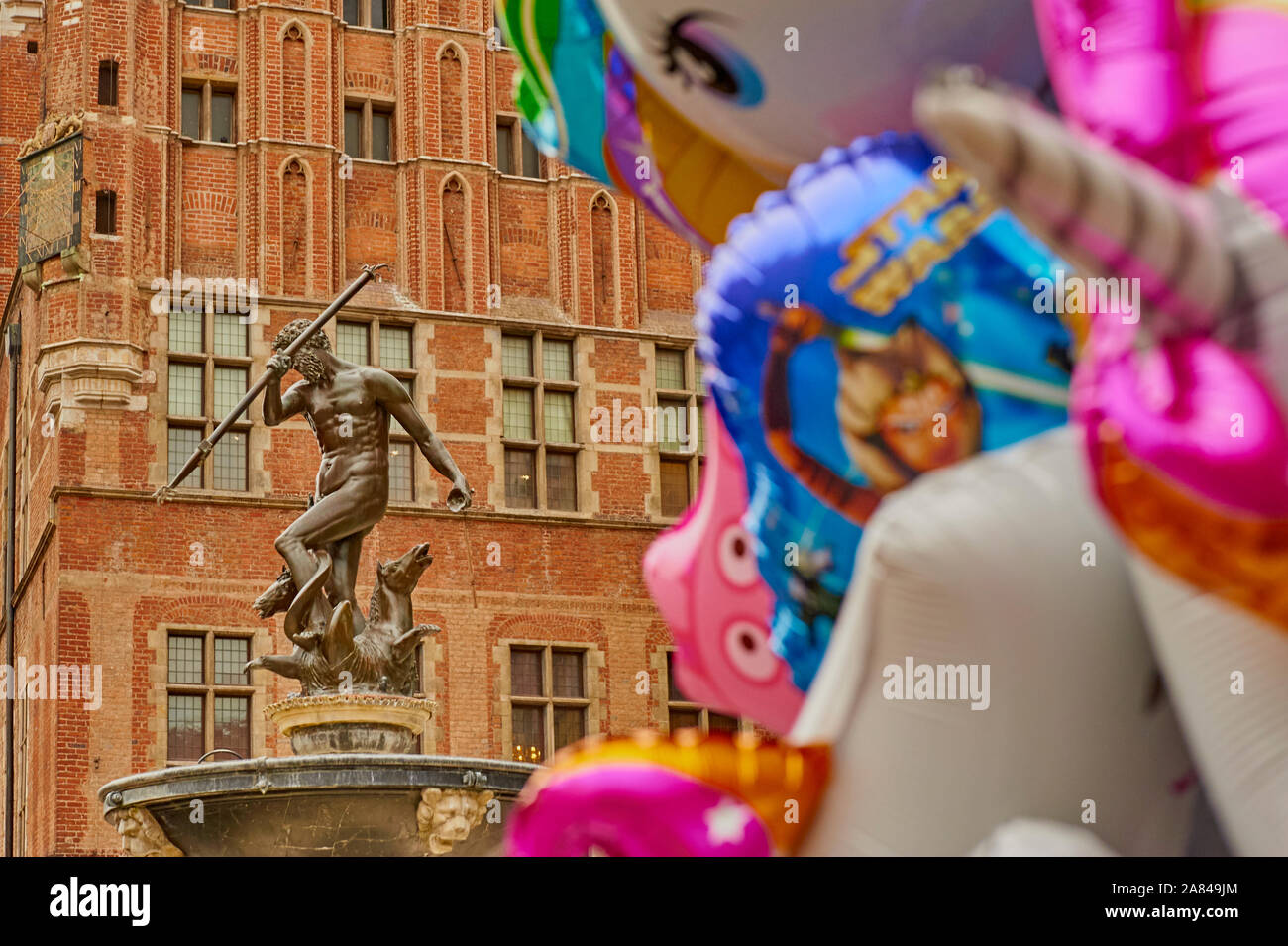 Berühmten Brunnen Statue, die Neptun mit Dreizack Stockfoto