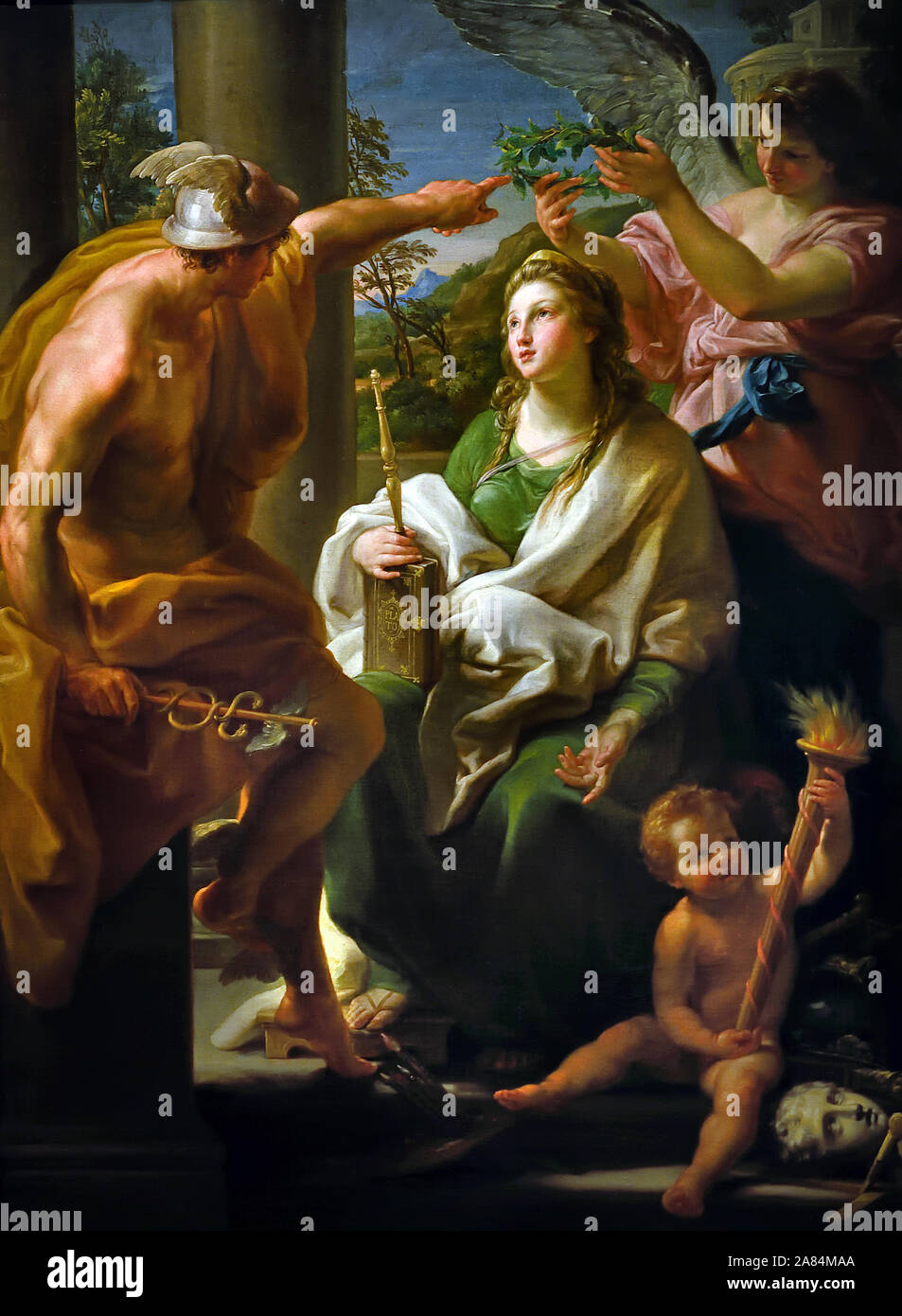 Quecksilber Krähen Philosophie, "Mutter" der Künste von Pompeo Girolamo Batoni 1708-1787 Italien Italienisch. Stockfoto