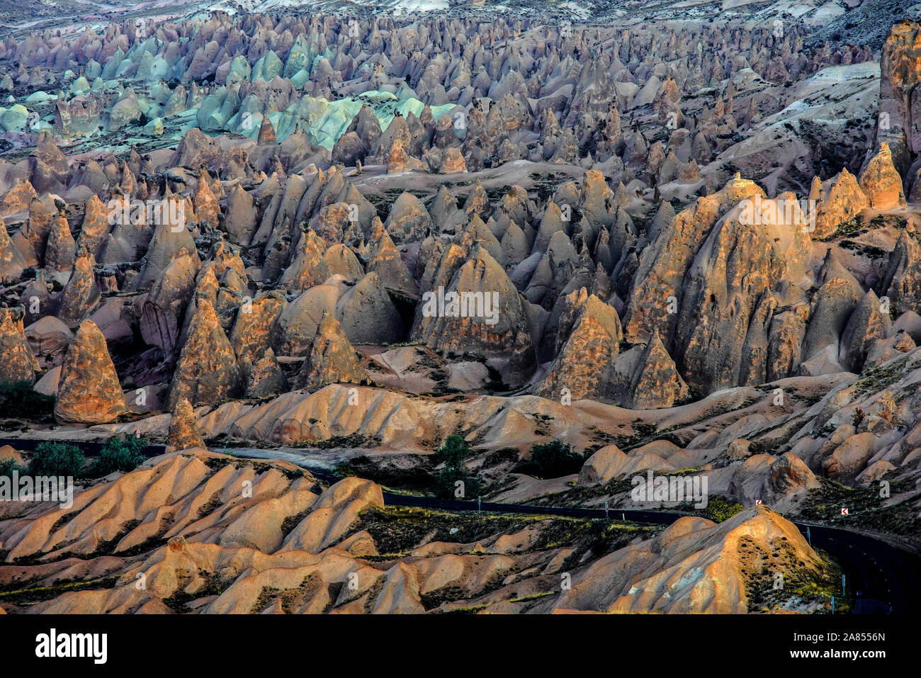 Ansicht von erodierten Landschaft von Kappadokien, Türkei. Stockfoto