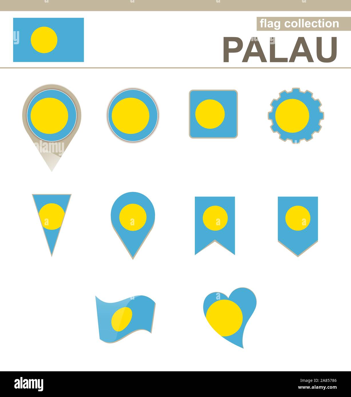 Palau Flagge Sammlung, 12 Versionen Stock Vektor