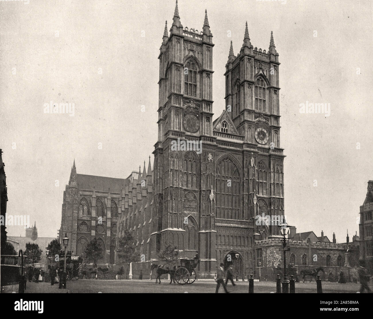 Von "Der beschreibende Album von London" von George H Birke 1896-Text extrahieren: "Westminster Abbey. - Dieses ehrwürdigen Stoff, größer als viele unserer Kathedralen, wurde zuerst von Sebert gegründet und von Edward dem Bekenner, der letzte sächsische König gegründet. Heinrich der Illinois, zog den östlichen Teil der Beichtvater, und baute die Chor und Transcepts, Kapellen und einem Joch des Mittelschiffs zwischen 1245 und 1269. Das Kirchenschiff wurde im Laufe der folgenden Jahrhunderte fort, Henry V ll., im Jahr 1503, die Fertigstellung der Stoff durch den Wiederaufbau der Marienkapelle. Fast alle unsere - Könige und bis zu George die. 111. Herrschaft Stockfoto