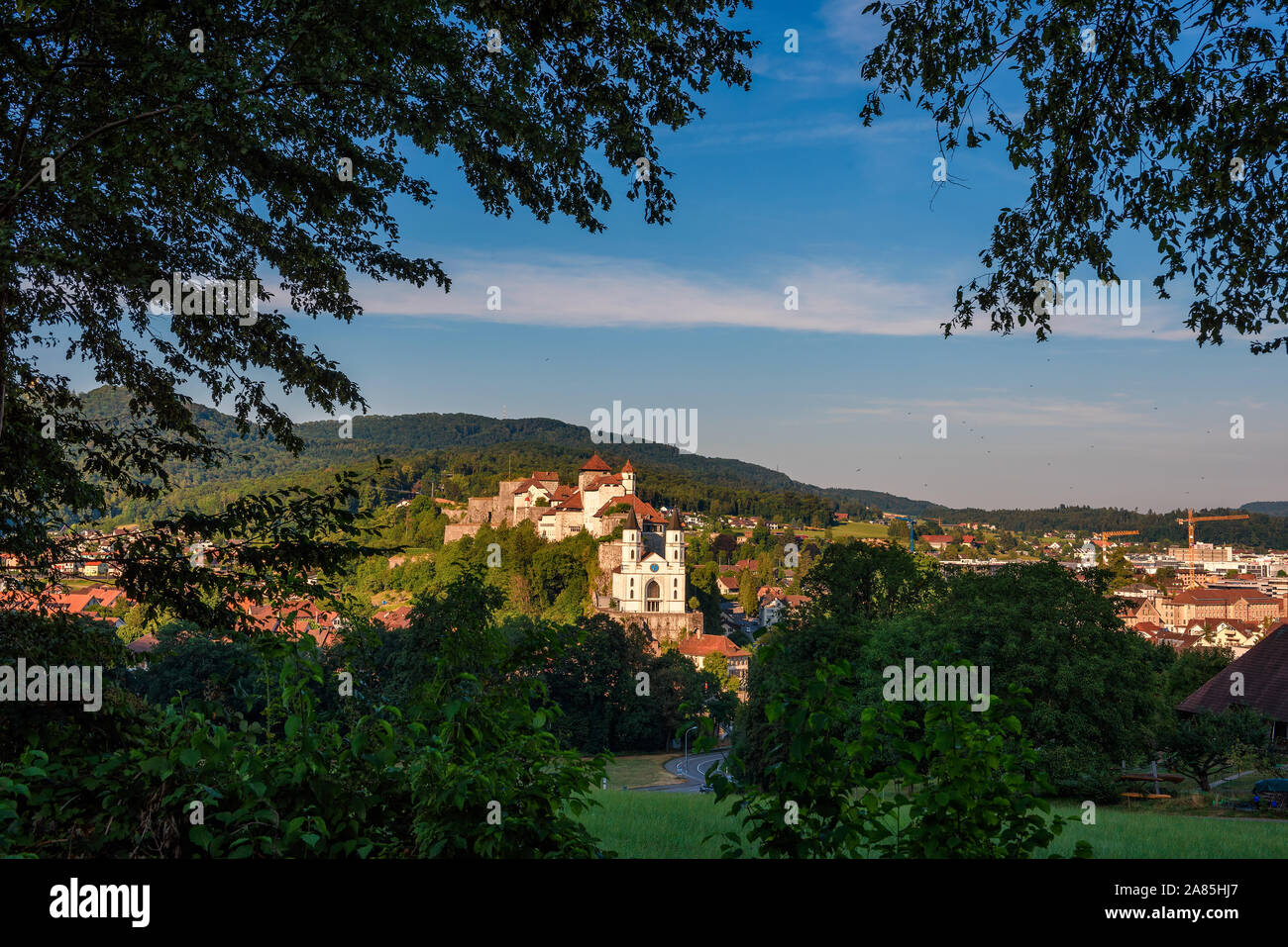 Stadtbild von Aarburg Aarburg und die mittelalterliche Burg in der Schweiz Stockfoto