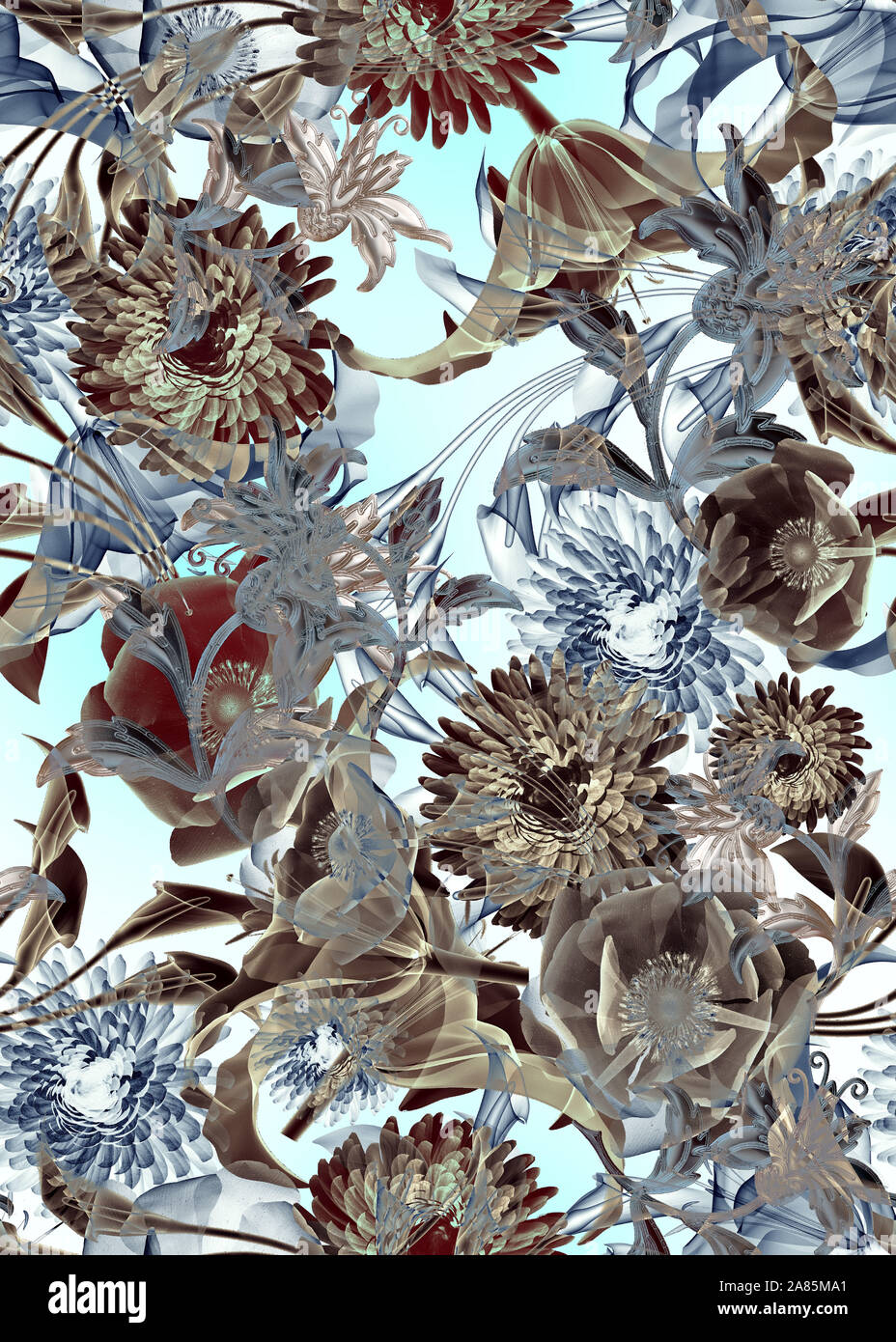 Nahtlose floral background Schal Kunst abstrakt design Textil. Nahtlose schöne künstlerische hellen tropischen Muster bunten Stoff Blumenmuster. Stockfoto