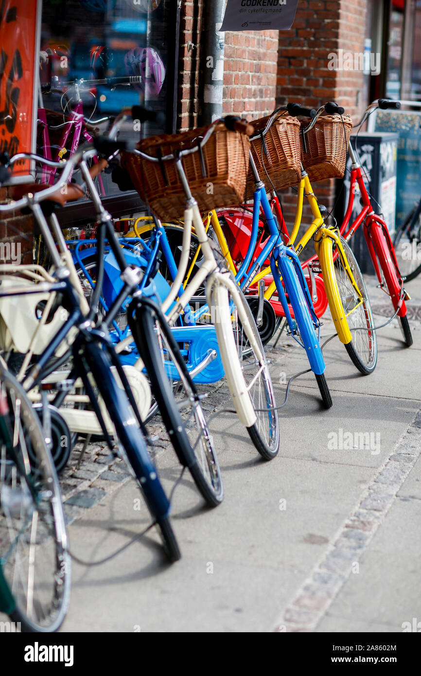 Bunte Fahrräder, Kopenhagen Stockfoto