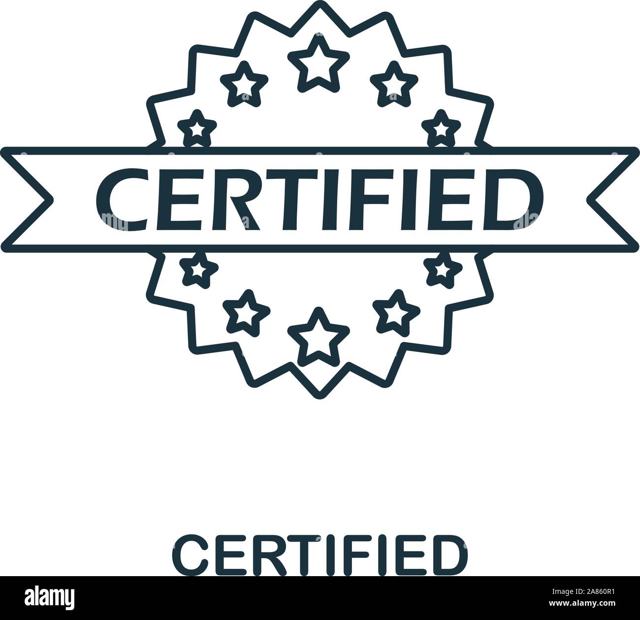 Zertifizierte Symbol Umrisse Stil. Dünne Linie kreative zertifizierten Symbol für Logo, Grafik Design und mehr Stock Vektor