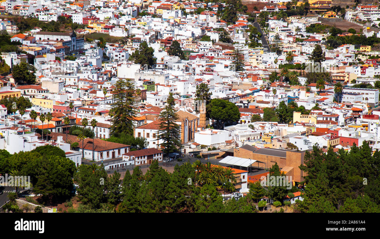 Gran Canaria, Oktober, Luftaufnahme über historische Stadt Teror Stockfoto