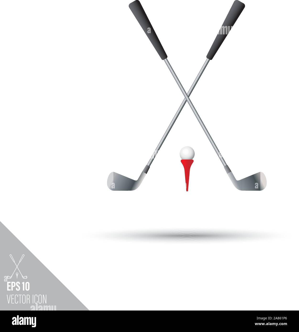 Glatten Stil gekreuzt Golf Clubs, T-Stück und die Kugel Symbol. Sportgeräte Vector Illustration. Stock Vektor