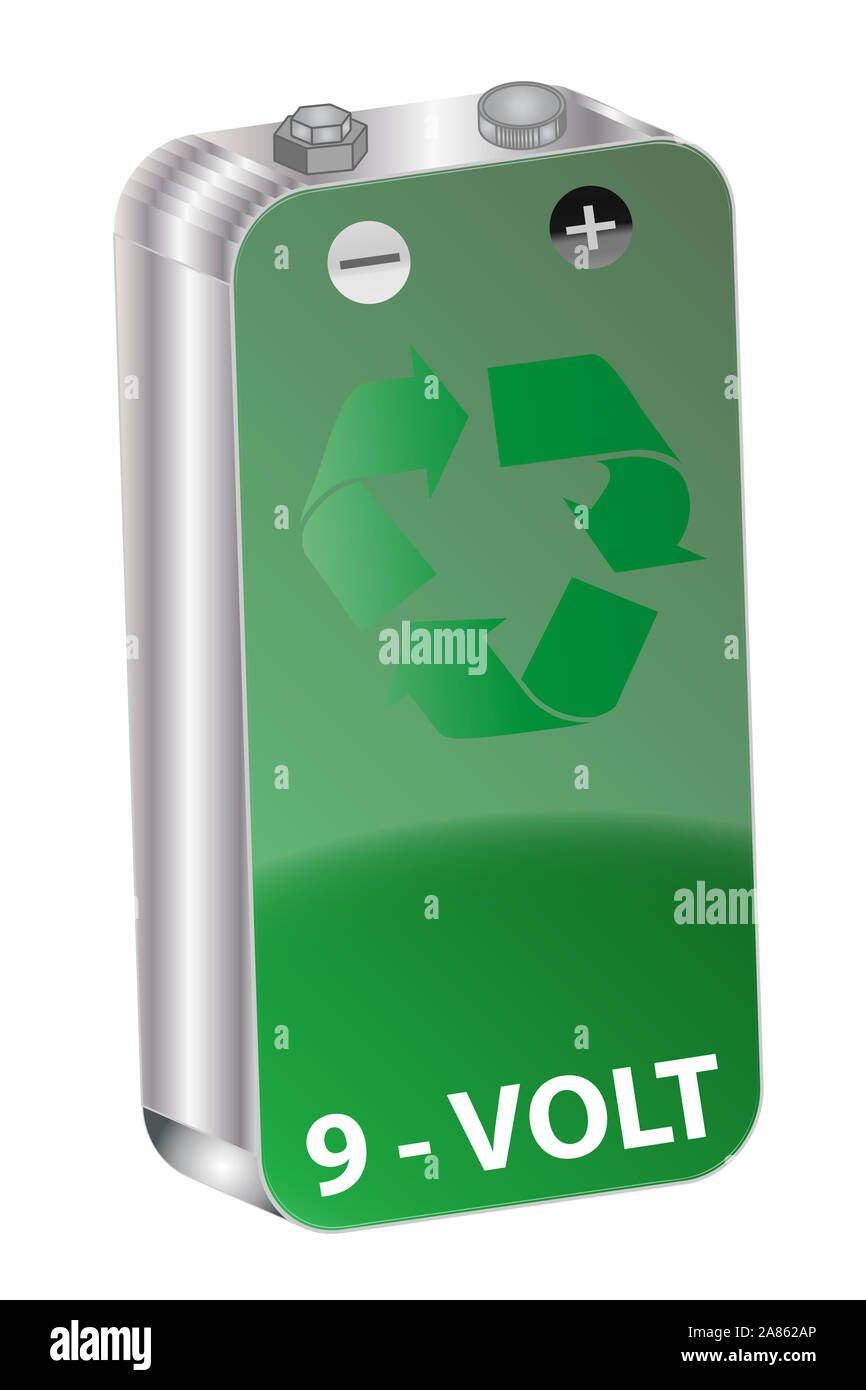 Batterien 9V Block Batterie isoliert auf weißem Stockfoto