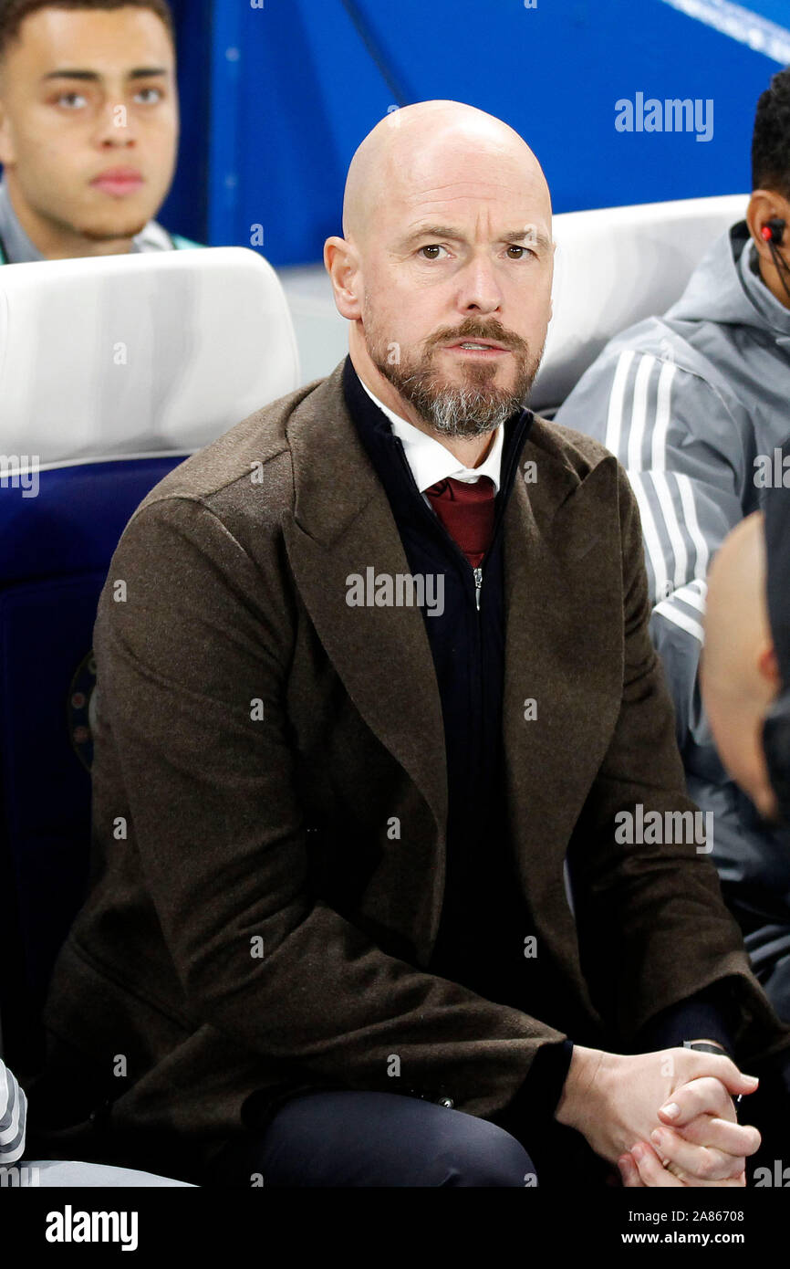 London, Großbritannien. 05 Nov, 2019. AFC Ajax-manager, Erik 10 Hag während der UEFA Champions League Spiel zwischen Chelsea und Ajax an der Stamford Bridge, London, England am 5. November 2019. Foto von Carlton Myrie/PRiME Media Bilder. Credit: PRiME Media Images/Alamy leben Nachrichten Stockfoto