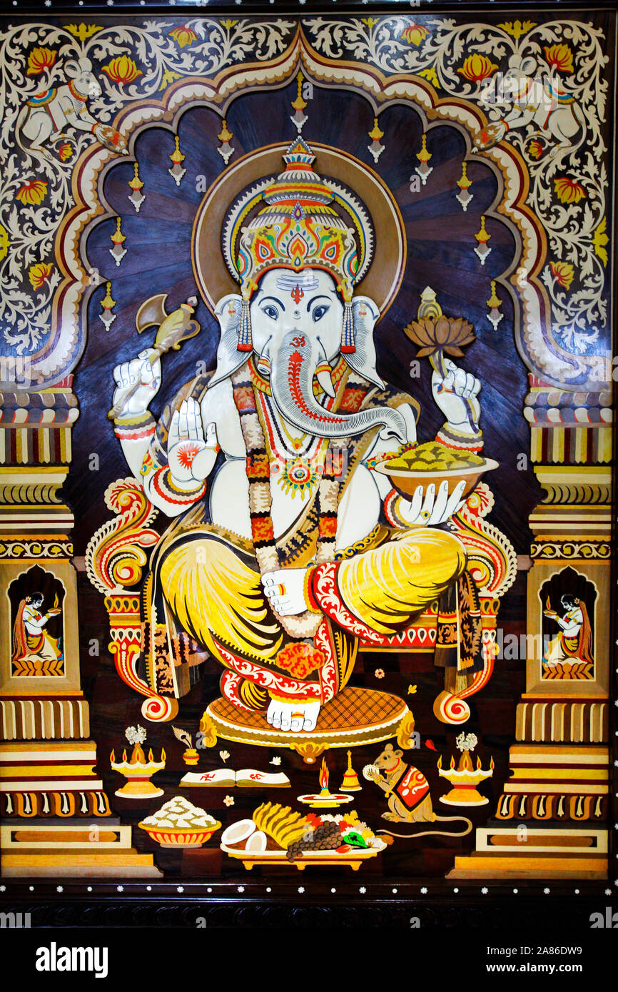 Tableau Mural 5 Pièces Ganesha éléphant Hindou - Toile Encadrée, Neuf