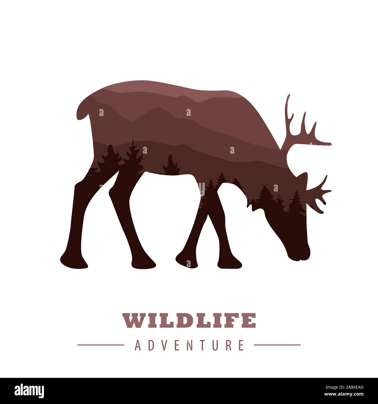 Wildlife Abenteuer elk Silhouette mit Wald landschaft Vektor-illustration EPS 10. Stock Vektor