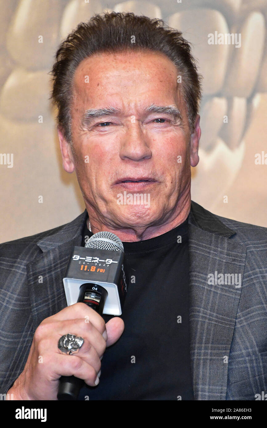 Tokio, Japan. 05 Nov, 2019. Arnold Schwarzenegger in "Terminator: dunkles Schicksal" drücken Sie die Taste Konferenz bei Belle Salle Roppongi am 5. November 2019 in Tokio, Japan. Credit: Geisler-Fotopress GmbH/Alamy leben Nachrichten Stockfoto