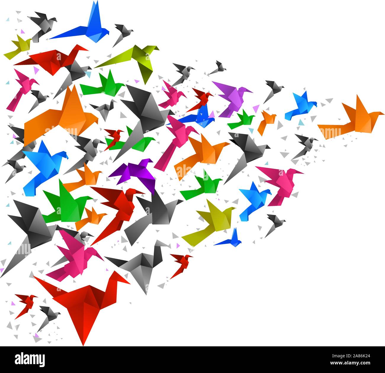 Origami Vögel fliegen nach oben Vector Illustration. Stock Vektor