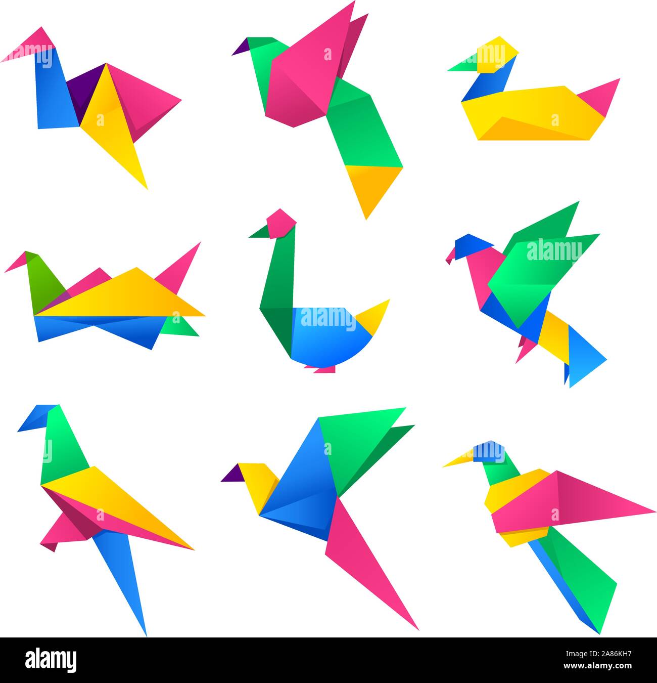 Origami Vögel Set Vector Illustration Cartoon. Stock Vektor