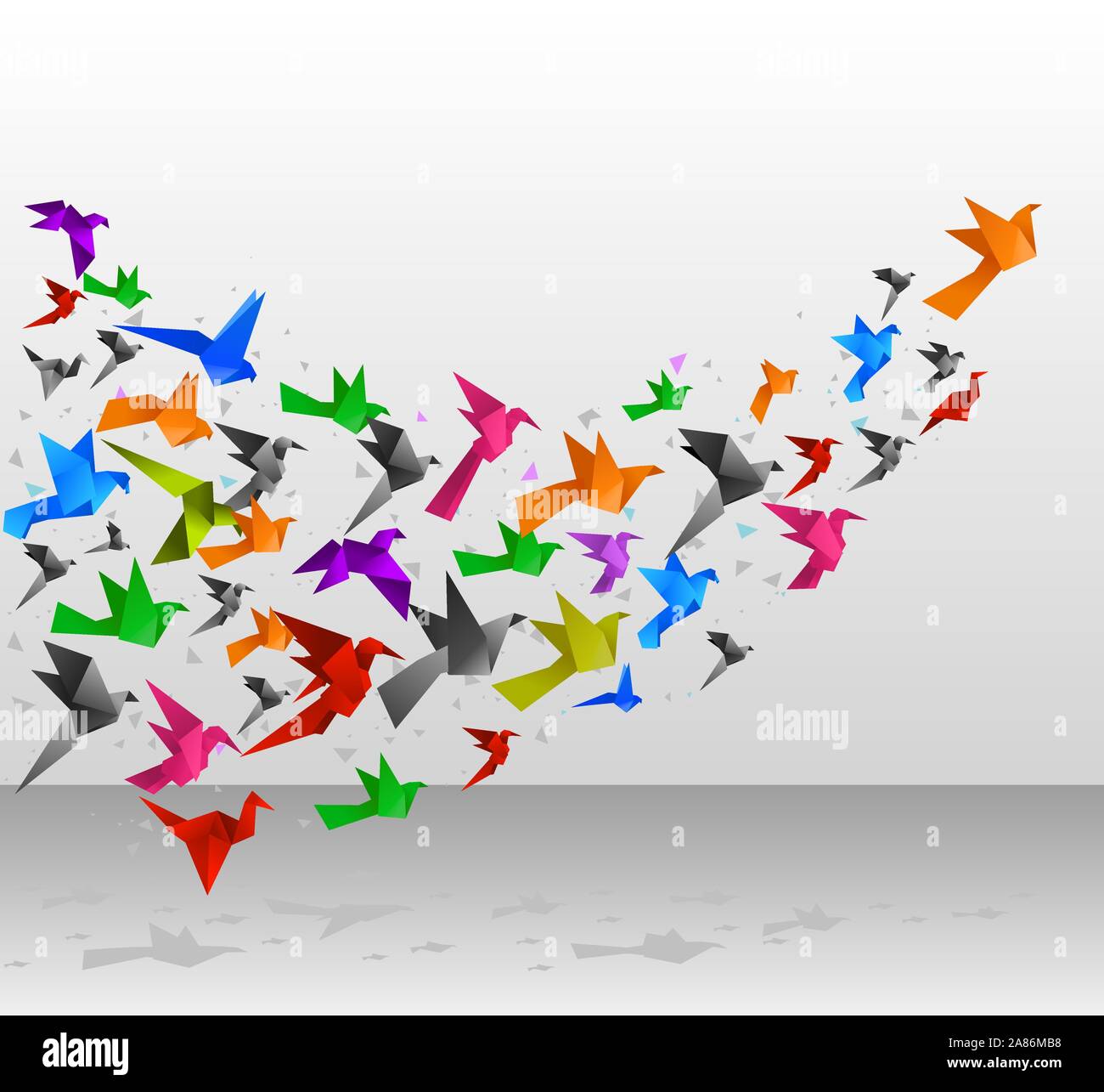 Origami Vögel fliegen nach oben Vector Illustration. Stock Vektor