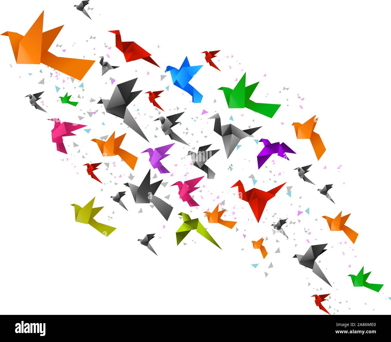 Origami Vögel fliegen nach oben Vector Illustration. Stock Vektor
