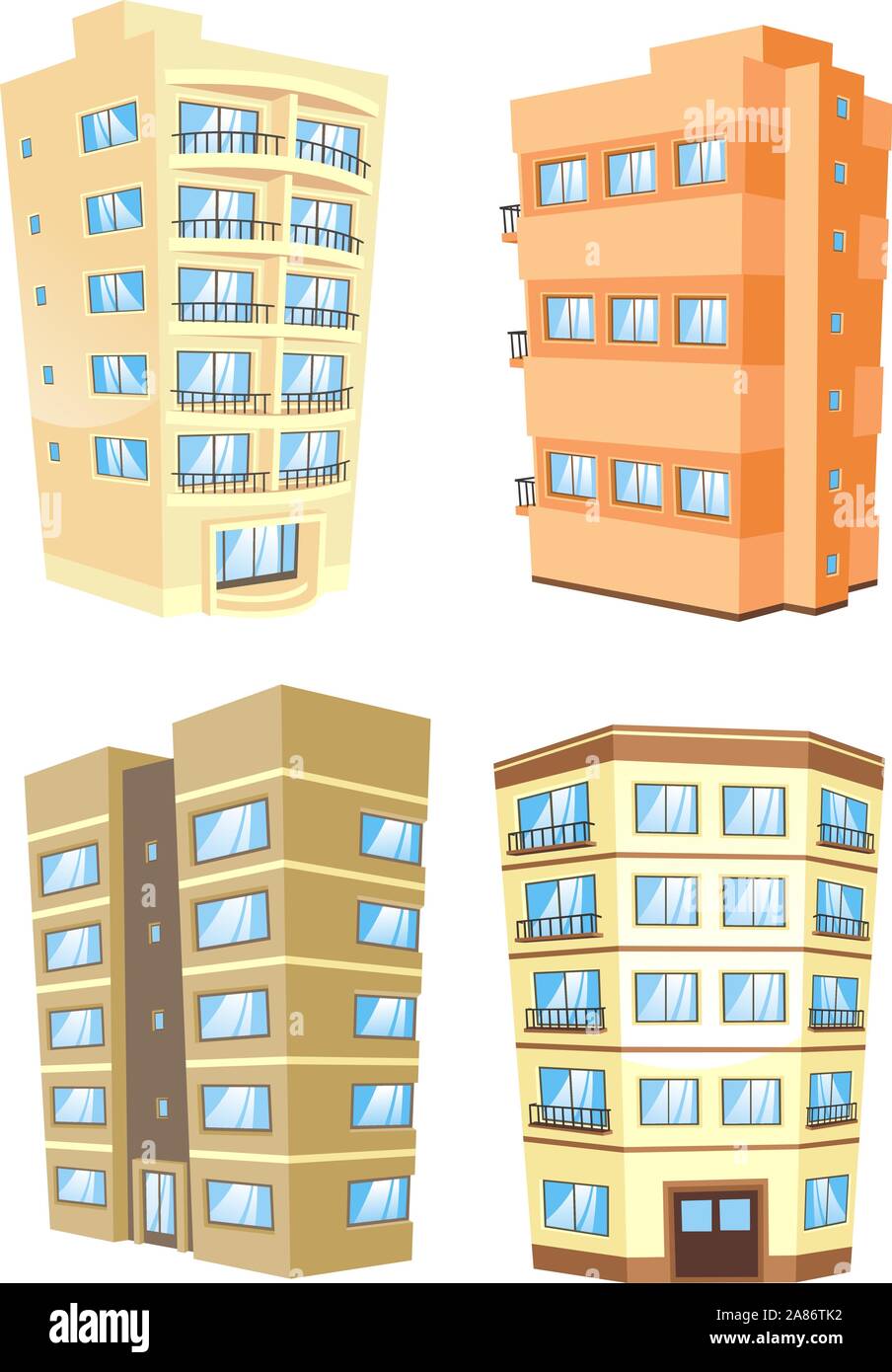 Cartoon Apartment Gebäude Kollektion. Stock Vektor