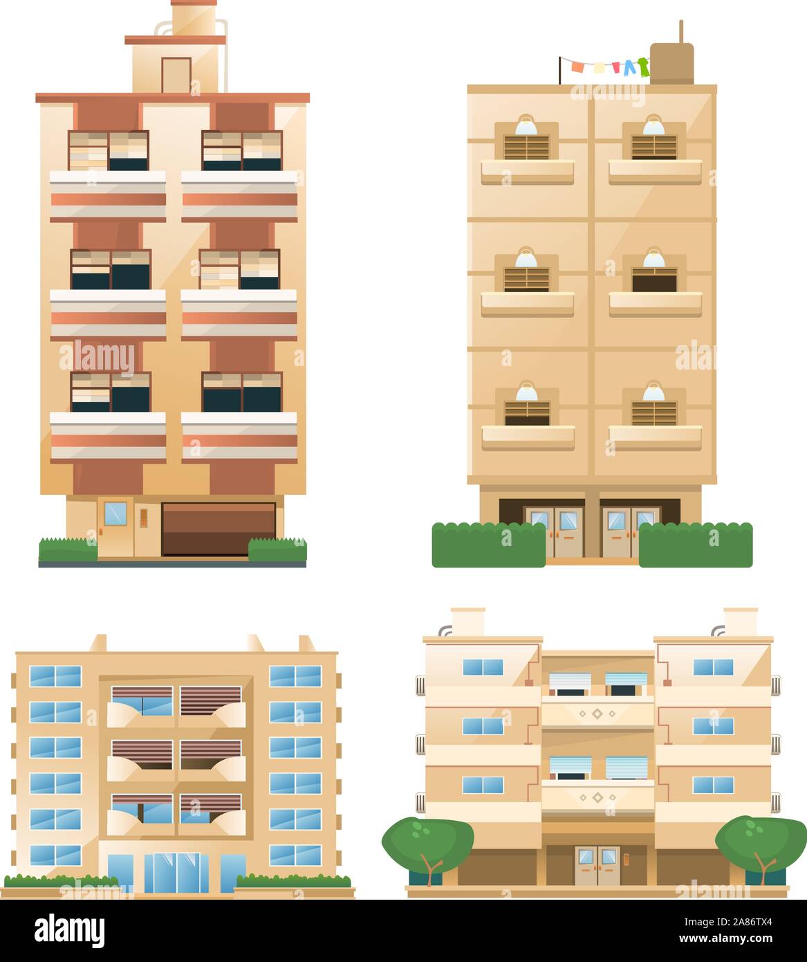 Gebäude Gebäude Architektur Häuser Set Vector Illustration Collection. Stock Vektor
