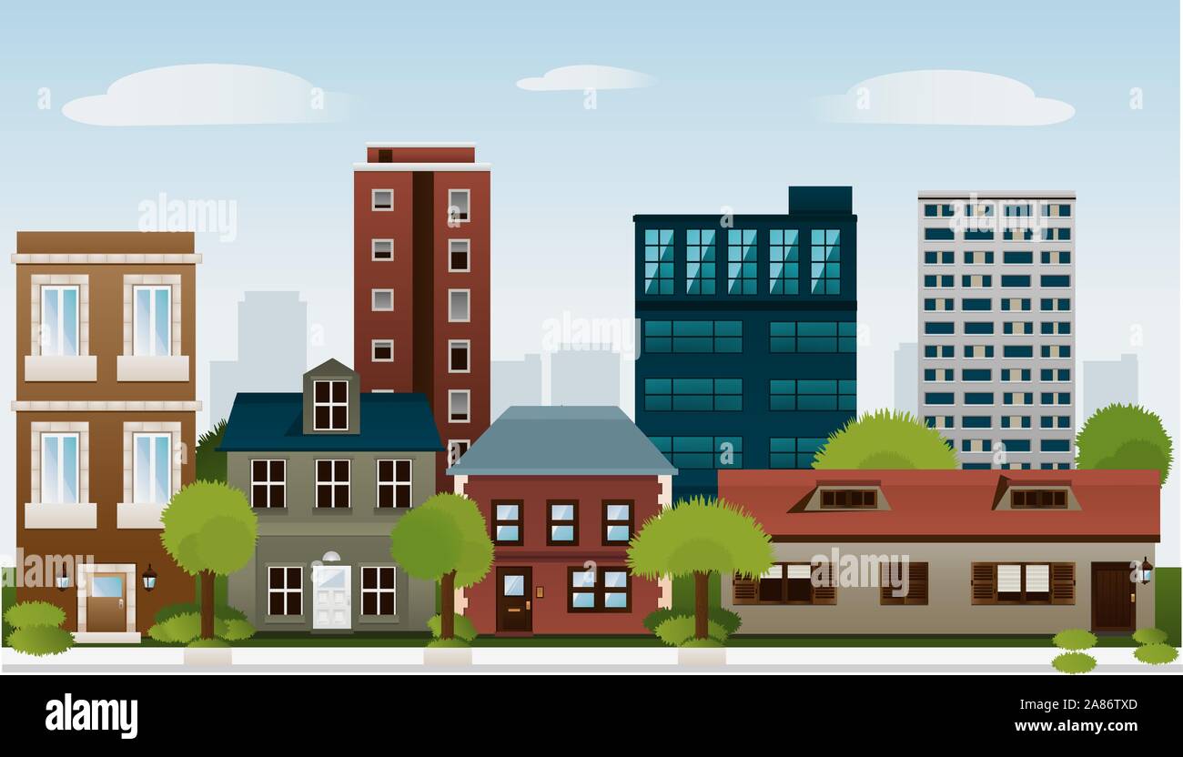 Gebäude von Skyscraper architektonische Konstruktion nebengebäude Wohnung Haus Vector Illustration. Stock Vektor