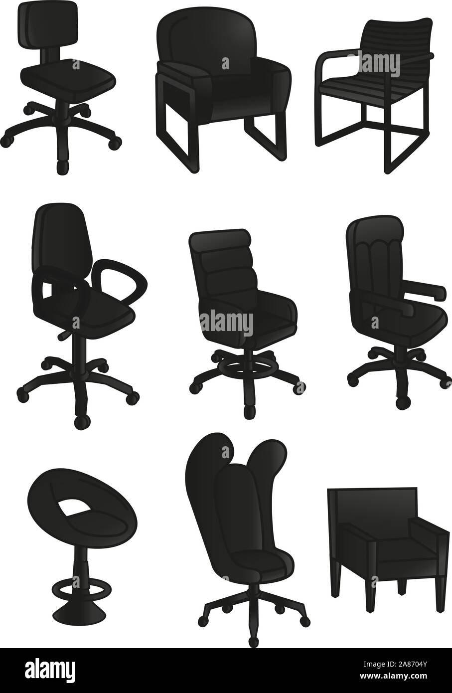 Schwarz Büro Stuhl Sammlung Stock Vektor