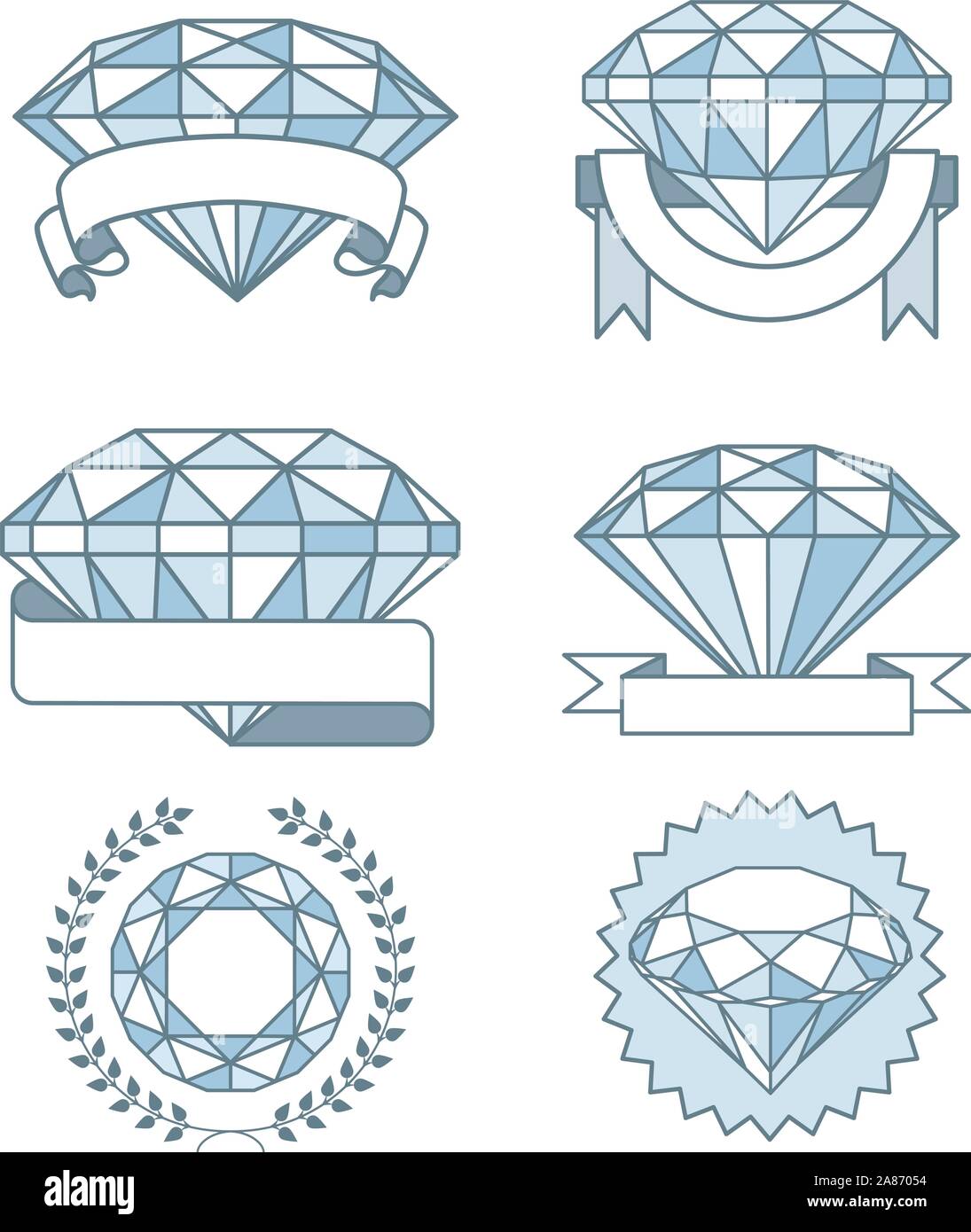 Satz von funkelnden Diamanten mit Bannern Auszeichnung, mit sechs verschiedenen Diamanten Steine in verschiedenen Größen und durch viele verschiedene Arten von Banner abgerundet Stock Vektor