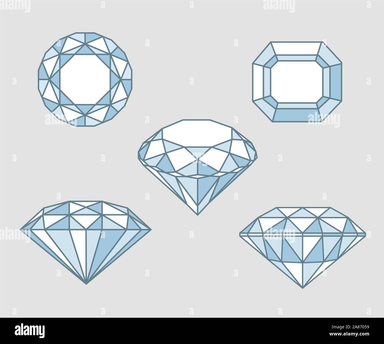 Fünf funkelnde Diamanten Felsen aus verschiedenen Blickwinkeln sicht Vektor-illustration Skizze. Stock Vektor