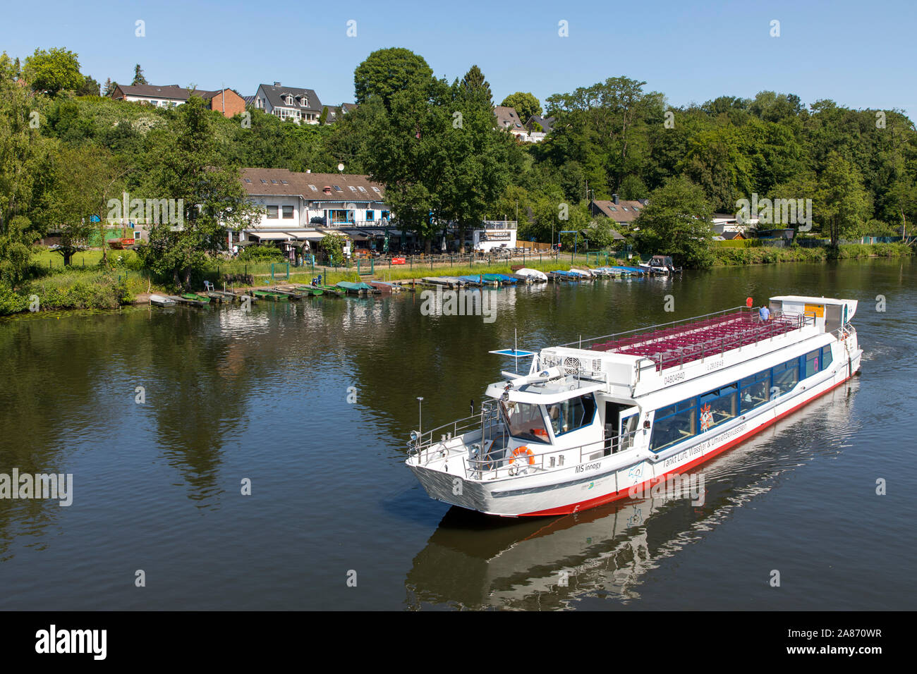 Baldeneysee, Essen, Weiße Flotte Ausflugsschiff, MS Innogy, Wasserstoffantrieb, Stockfoto